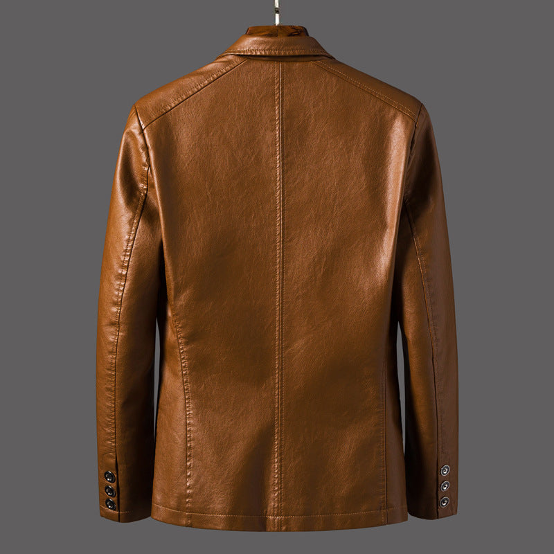 Men's Blazer Vegan Leather Vintage-Inspired Tailored Fit Notched Lapels Black 1