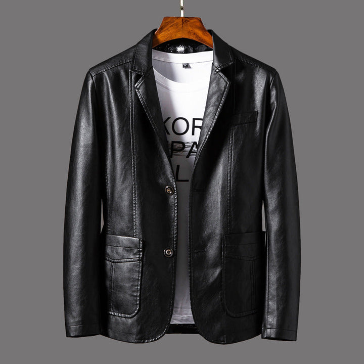 Men's Blazer Vegan Leather Vintage-Inspired Tailored Fit Notched Lapels Black 2