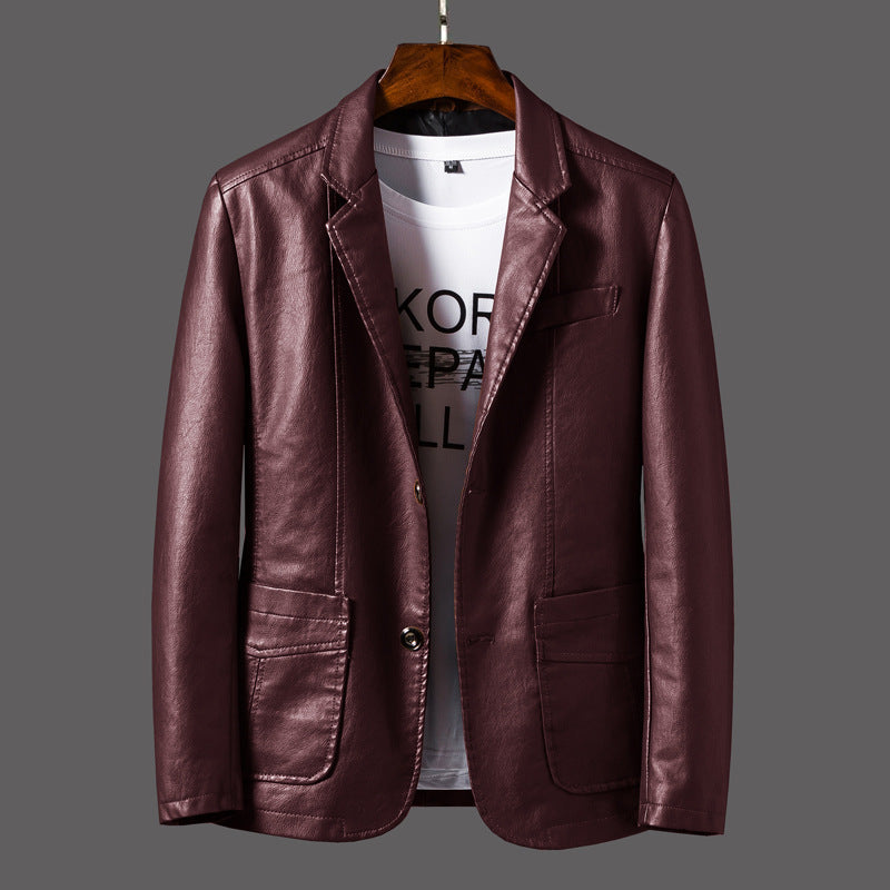Men's Blazer Vegan Leather Vintage-Inspired Tailored Fit Notched Lapels Black 3