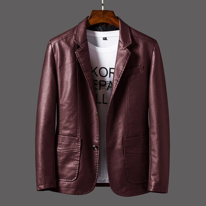 Men's Blazer Vegan Leather Vintage-Inspired Tailored Fit Notched Lapels Black 3