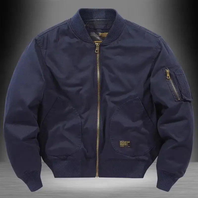 Men's Bomber Jacket Lightweight Cotton Relaxed Fit Zip Front Navy 0