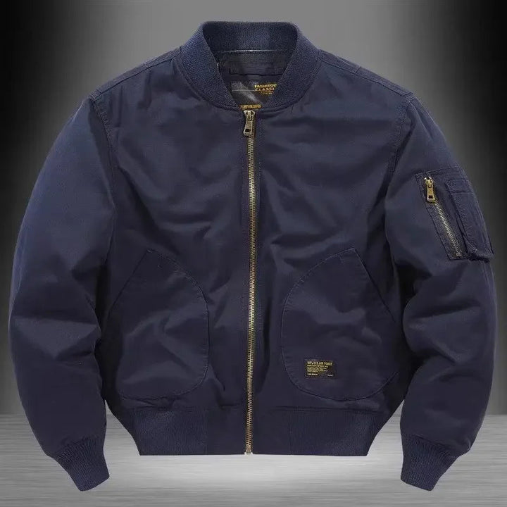 Men's Bomber Jacket Lightweight Cotton Relaxed Fit Zip Front Navy 0