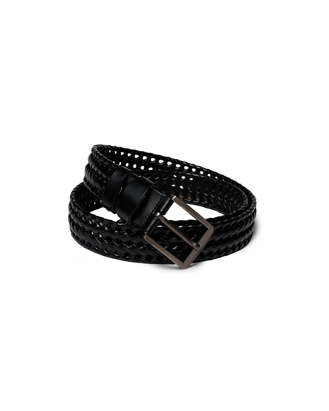 Men's Braided Cowhide Leather Belt Durable Polished Buckle Brown 0