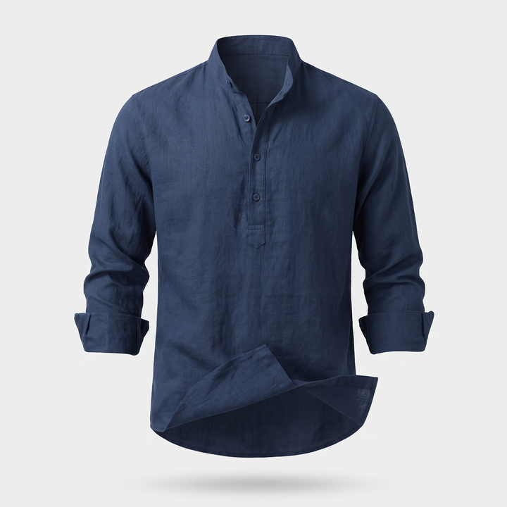 Men's Breezy Linen Cotton Henley with Three-Button Neck 0
