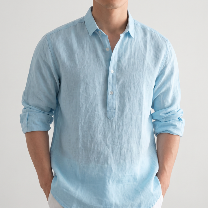 Men's Breezy Linen Cotton Henley with Three-Button Neck 1