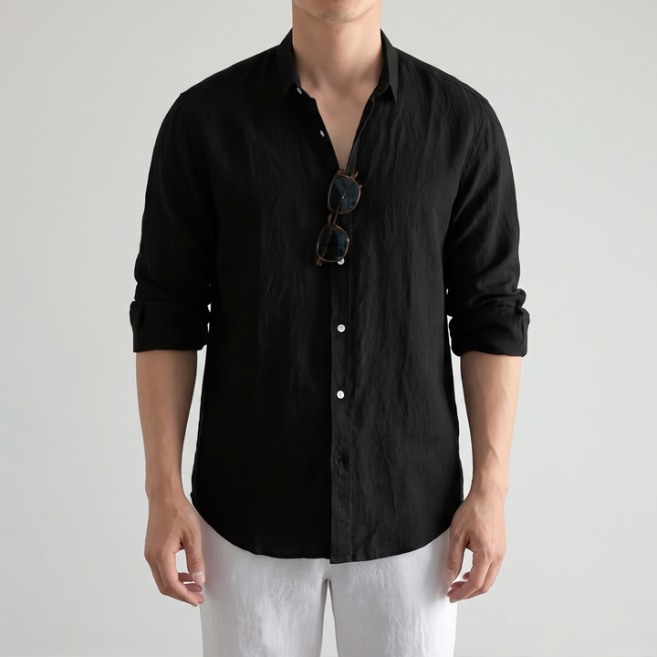 Men's Breezy Linen Cotton Henley with Three-Button Neck 2