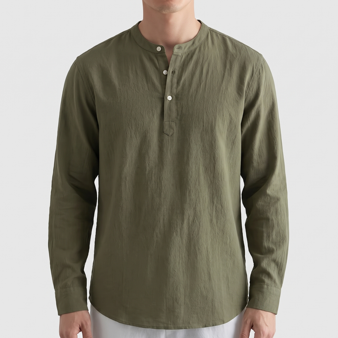 Men's Breezy Linen Cotton Henley with Three-Button Neck 3