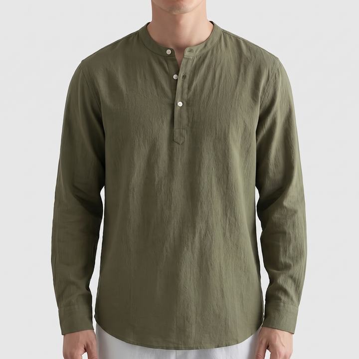 Men's Breezy Linen Cotton Henley with Three-Button Neck 3