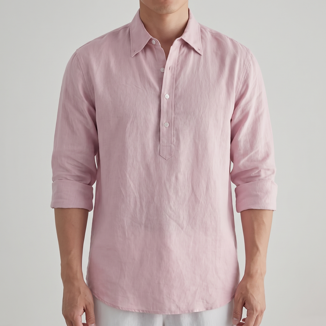 Men's Breezy Linen Cotton Henley with Three-Button Neck 4