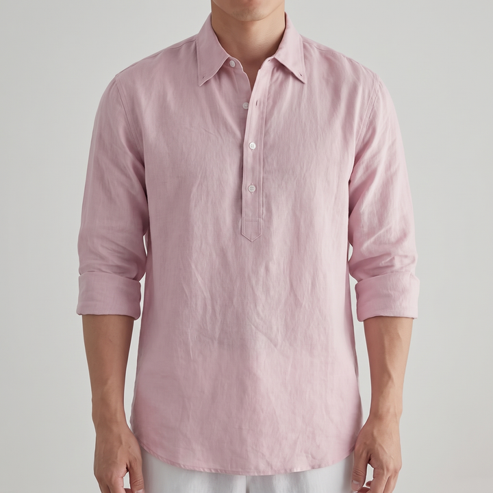 Men's Breezy Linen Cotton Henley with Three-Button Neck 4