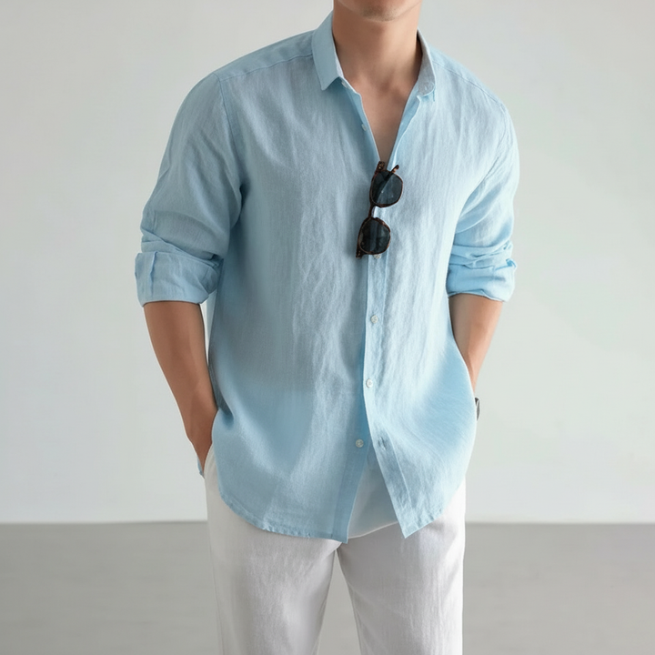 Men's Breezy Linen Cotton Henley with Three-Button Neck 6