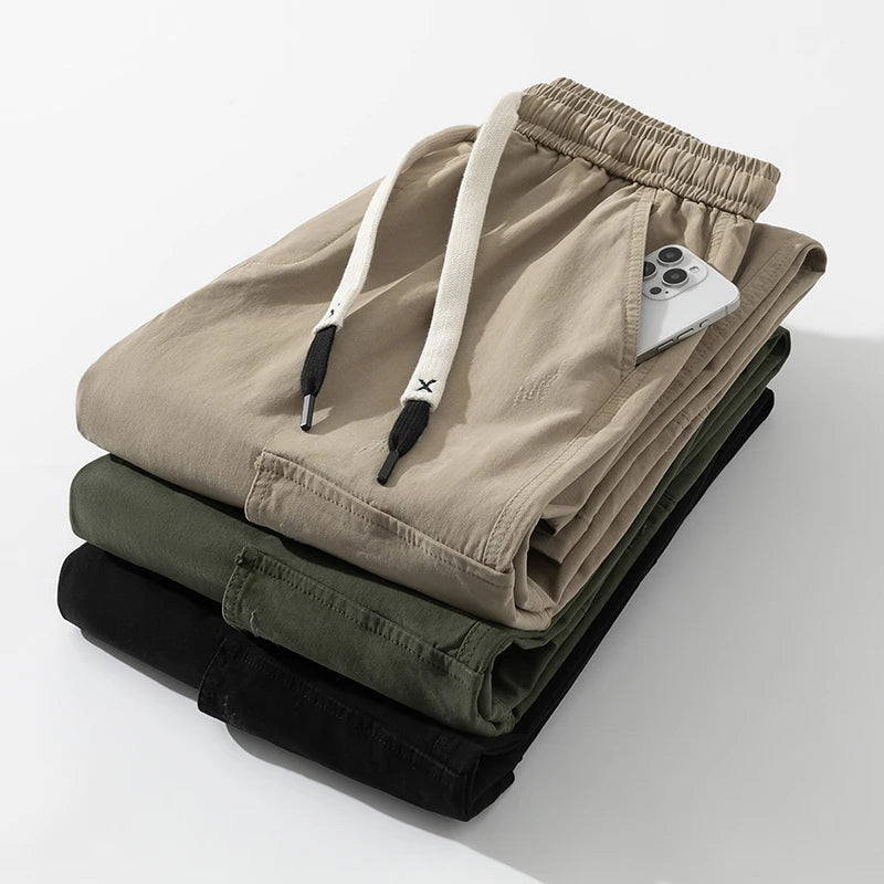 Men's Cargo Pants Cotton Relaxed Fit Drawstring Waist Utility Style Black 6