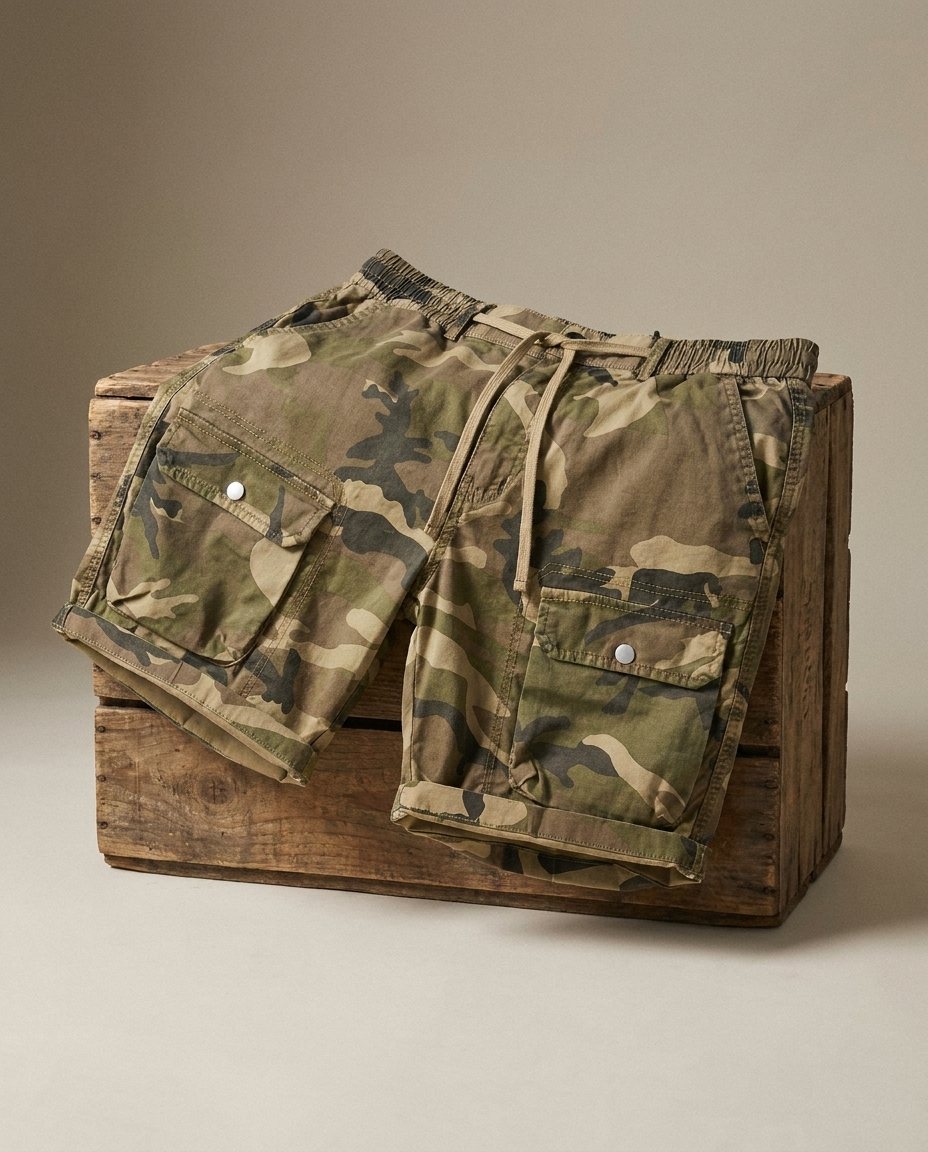 Men's Cargo Shorts Cotton Blend Camo Pattern Elastic Waist Blue 1