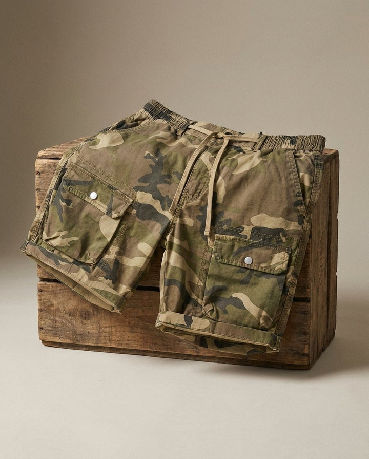 Men's Cargo Shorts Cotton Blend Camo Pattern Elastic Waist Blue 1