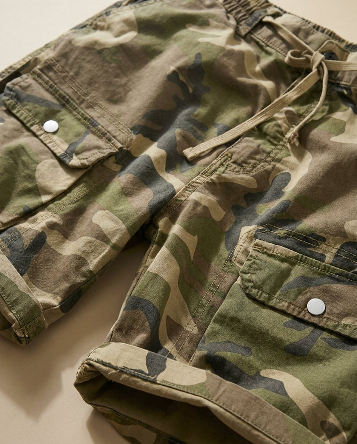 Men's Cargo Shorts Cotton Blend Camo Pattern Elastic Waist Blue 2
