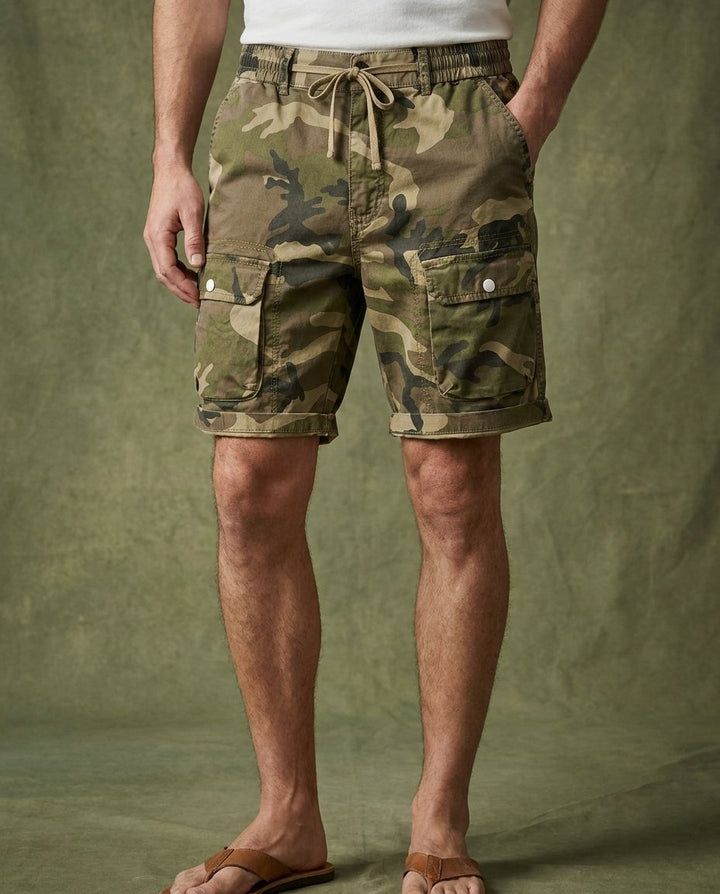 Men's Cargo Shorts Cotton Blend Camo Pattern Elastic Waist Blue 4