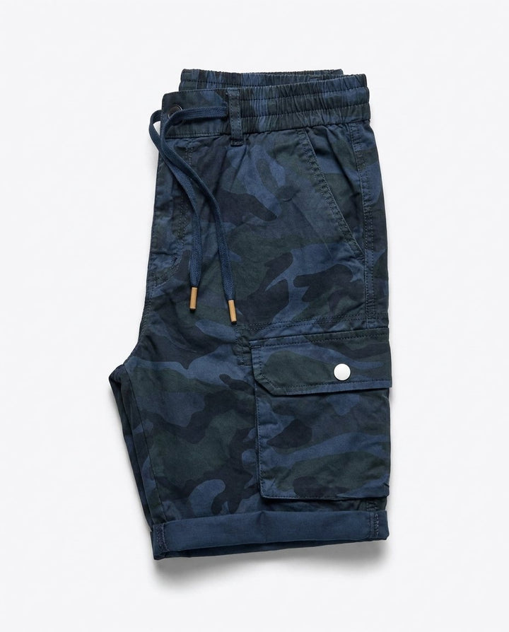 Men's Cargo Shorts Cotton Blend Camo Pattern Elastic Waist Blue 5