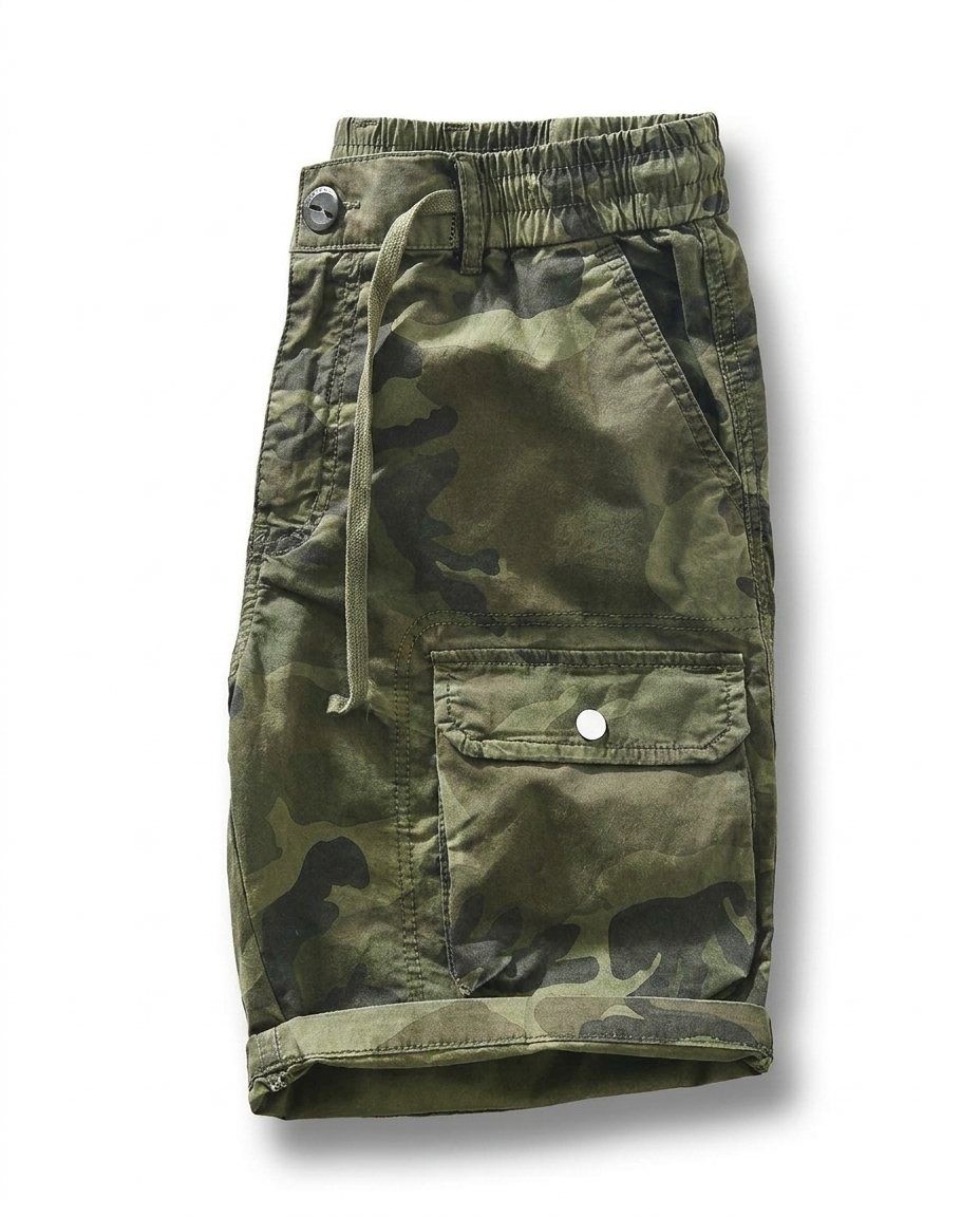 Men's Cargo Shorts Cotton Blend Camo Pattern Elastic Waist Blue 6