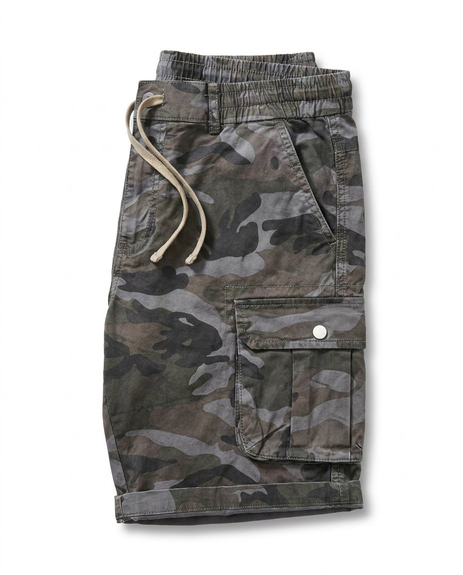 Men's Cargo Shorts Cotton Blend Camo Pattern Elastic Waist Blue 7
