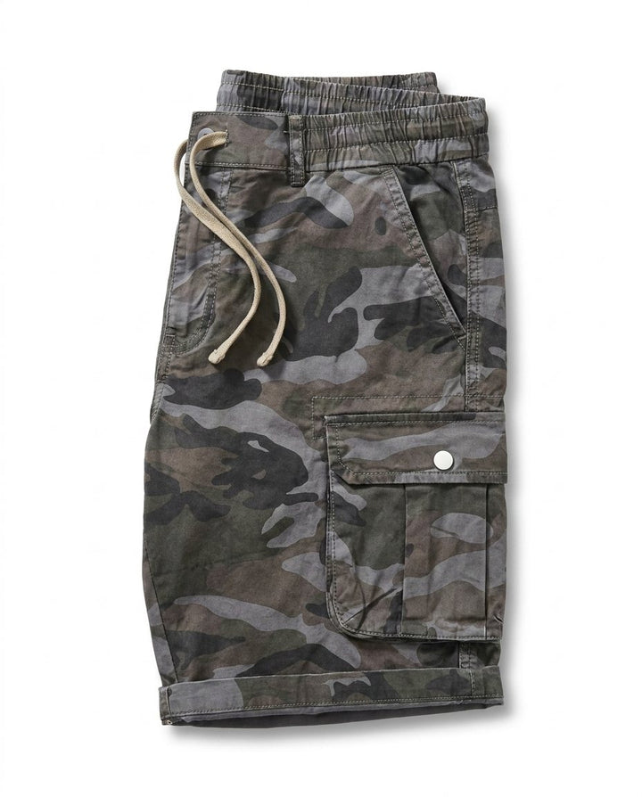 Men's Cargo Shorts Cotton Blend Camo Pattern Elastic Waist Blue 7