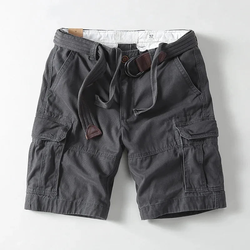 Men's Cargo Shorts Cotton Relaxed Fit Built-In Canvas Belt Khaki 0