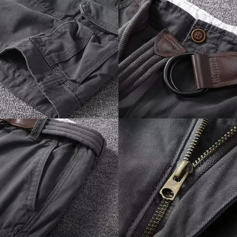 Men's Cargo Shorts Cotton Relaxed Fit Built-In Canvas Belt Khaki 1