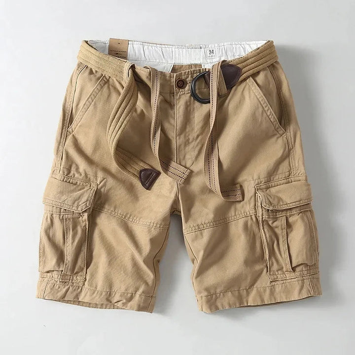 Men's Cargo Shorts Cotton Relaxed Fit Built-In Canvas Belt Khaki 2