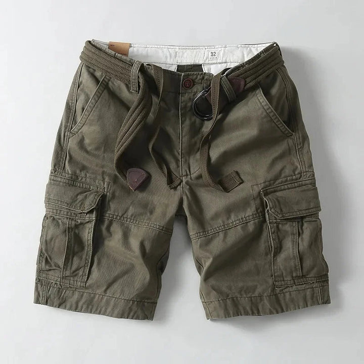 Men's Cargo Shorts Cotton Relaxed Fit Built-In Canvas Belt Khaki 3