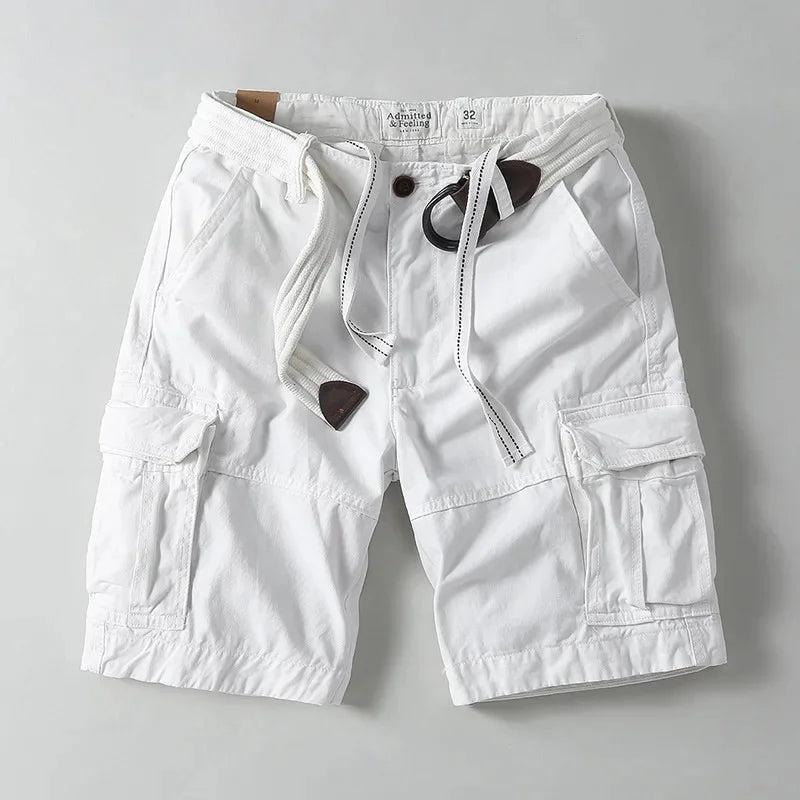 Men's Cargo Shorts Cotton Relaxed Fit Built-In Canvas Belt Khaki 4
