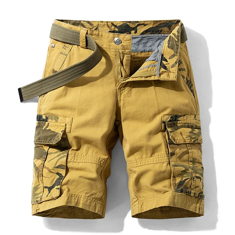 Men's Cargo Shorts Cotton Relaxed Fit Camo Accents Multiple Pockets 0