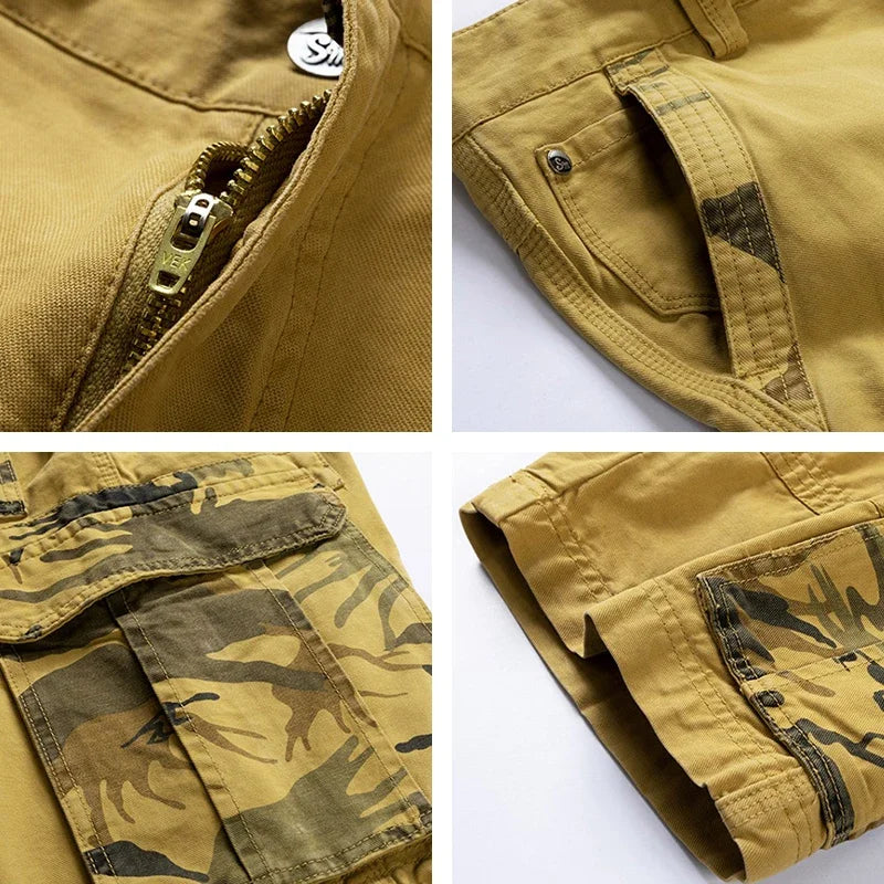 Men's Cargo Shorts Cotton Relaxed Fit Camo Accents Multiple Pockets 5