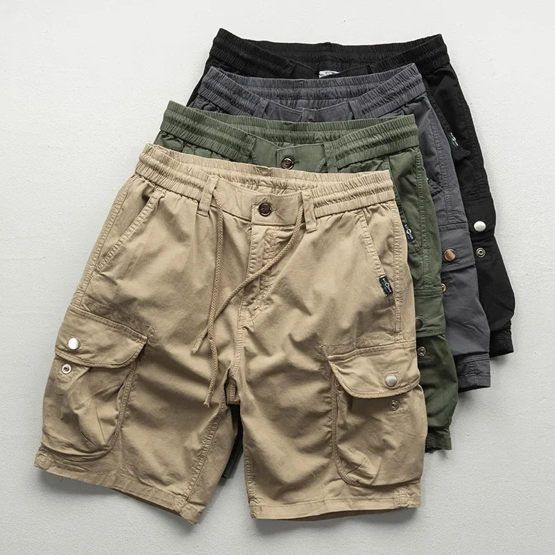 Men's Cargo Shorts Cotton Relaxed Fit Drawstring Waist Navy 1