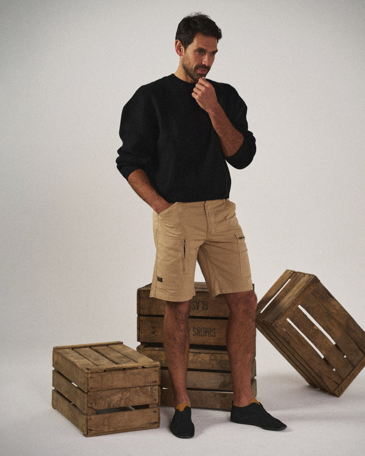 Men's Cargo Shorts Organic Cotton Tailored Fit Multiple Pockets Beige 1