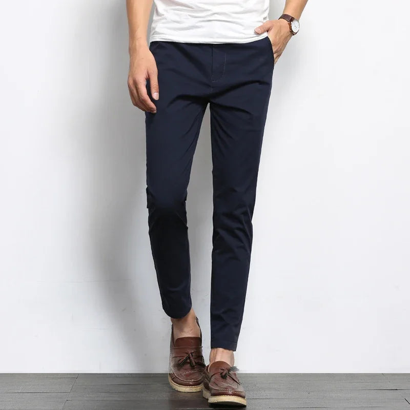 Men's Casual Pants Lightweight Stretch Straight Leg Ankle Length Solid Color 0