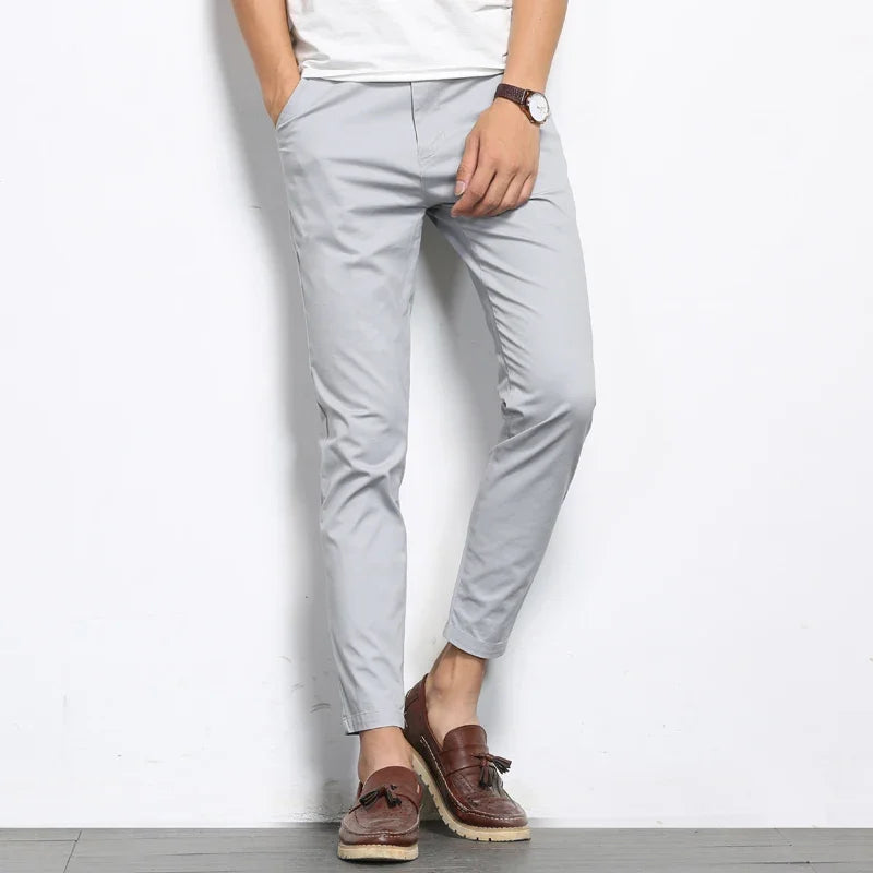 Men's Casual Pants Lightweight Stretch Straight Leg Ankle Length Solid Color 1