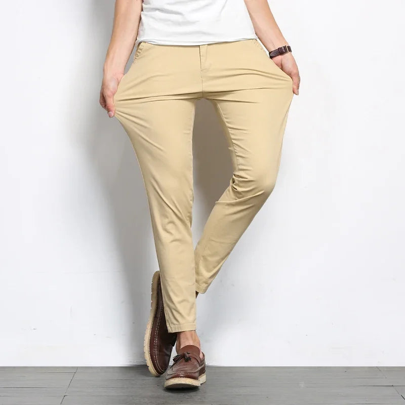 Men's Casual Pants Lightweight Stretch Straight Leg Ankle Length Solid Color 3
