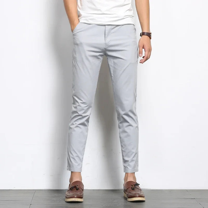 Men's Casual Pants Lightweight Stretch Straight Leg Ankle Length Solid Color 4