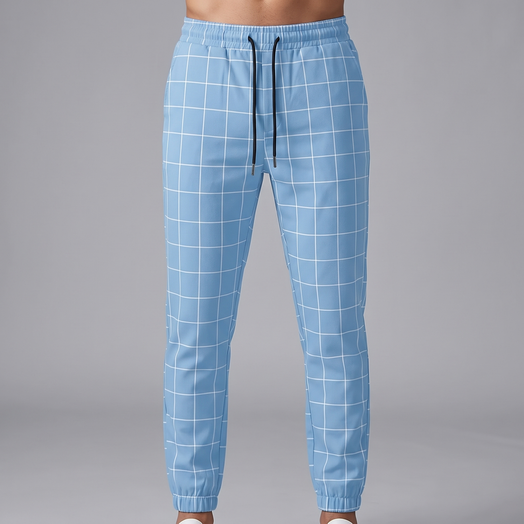 Men's Checkered Joggers for Lounging with Tapered Fit 2