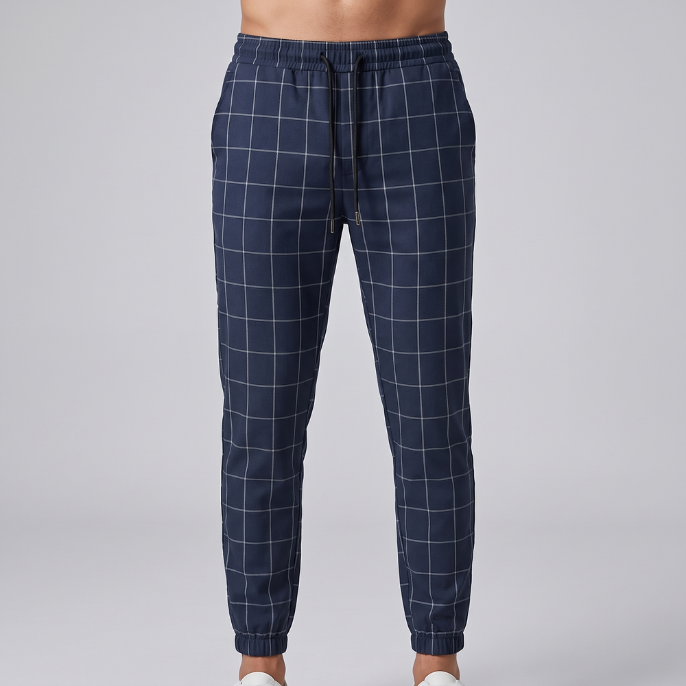 Men's Checkered Joggers for Lounging with Tapered Fit 3