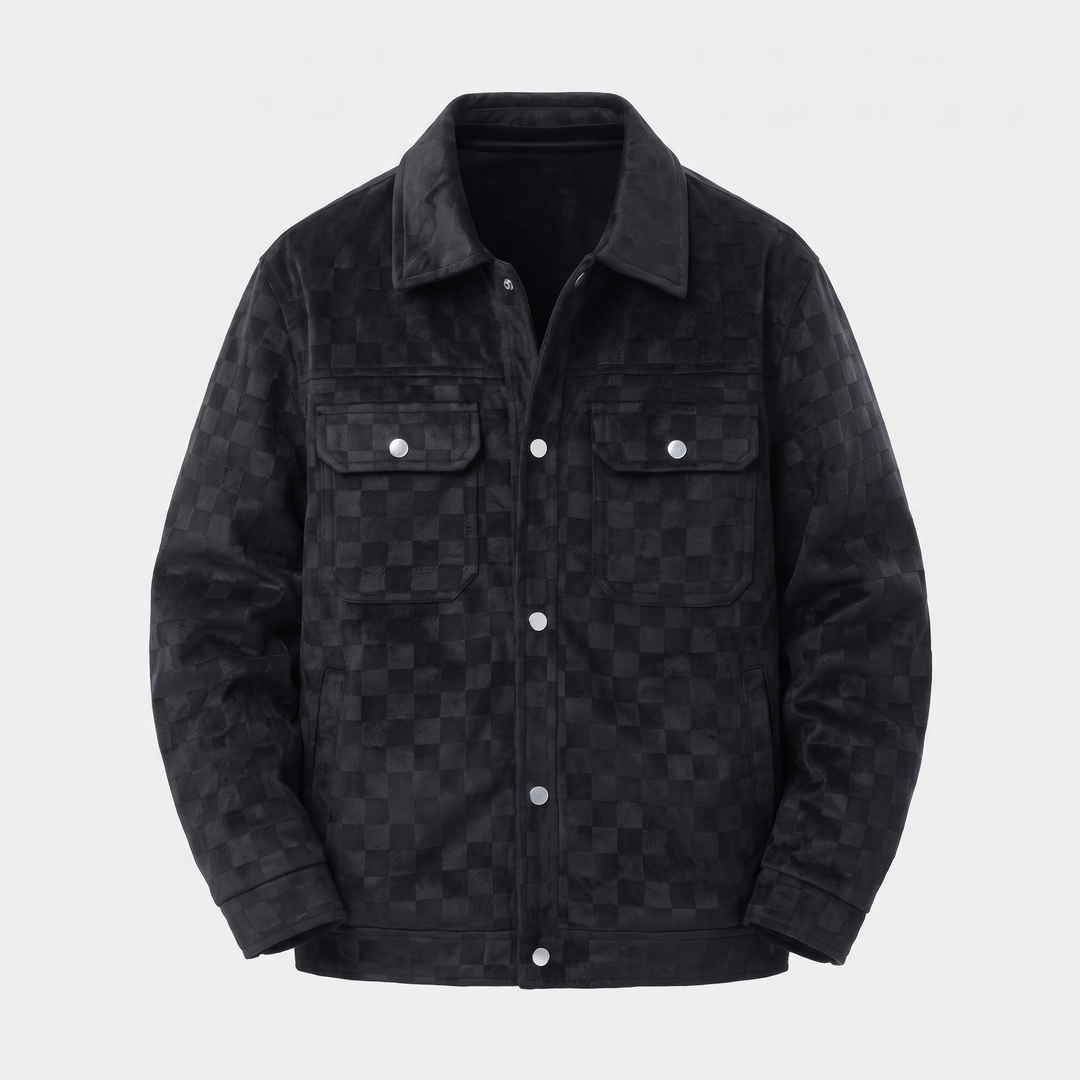Men's Checkered Suede Jacket for Layering with Satin Lining 0