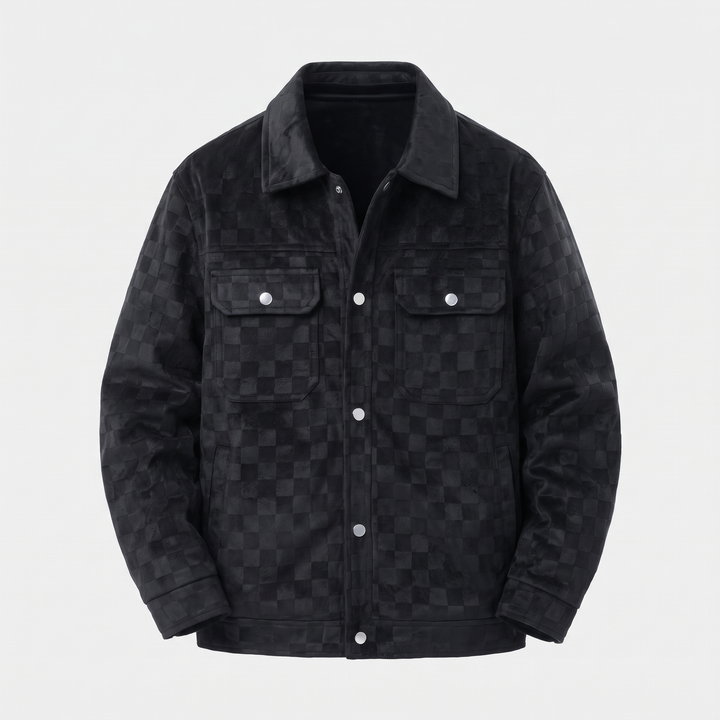Men's Checkered Suede Jacket for Layering with Satin Lining 0
