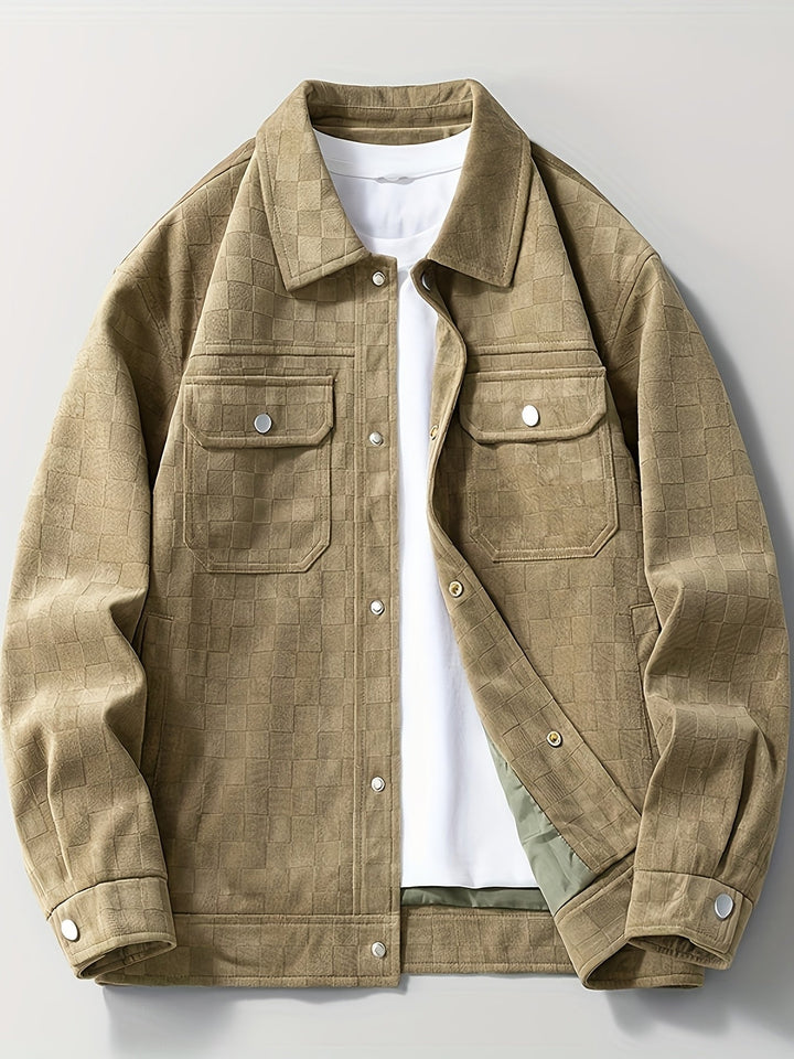 Men's Checkered Suede Jacket for Layering with Satin Lining 8