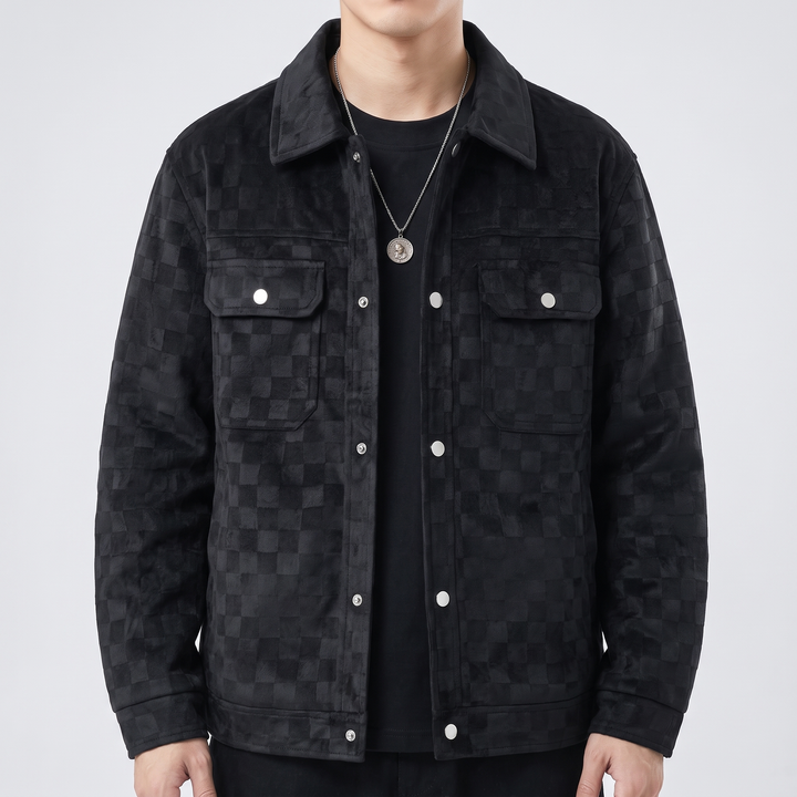 Men's Checkered Suede Jacket for Layering with Satin Lining 9