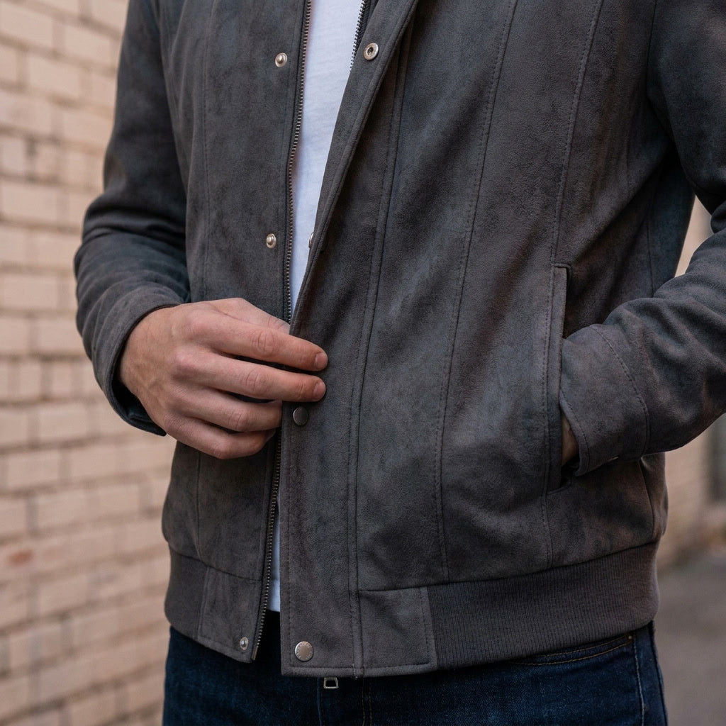 Men's Classic Bomber Jacket for Fall with Vegan Suede 9