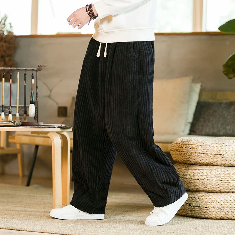Men's Corduroy Weekend Pants Relaxed Fit Wide Leg Drawstring Waist Ribbed Texture 2
