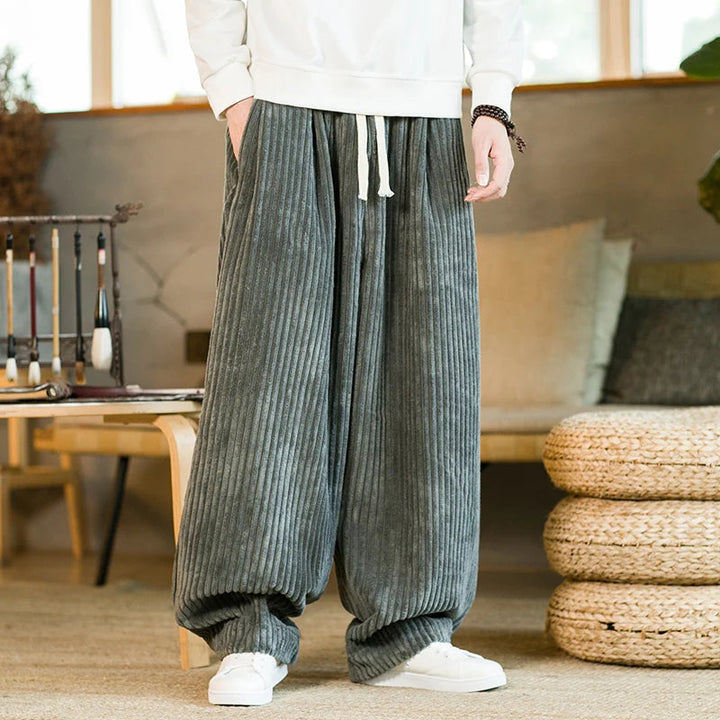 Men's Corduroy Weekend Pants Relaxed Fit Wide Leg Drawstring Waist Ribbed Texture 3