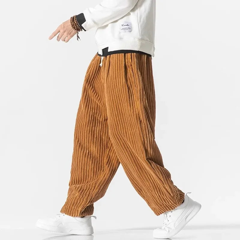 Men's Corduroy Weekend Pants Relaxed Fit Wide Leg Drawstring Waist Ribbed Texture 4