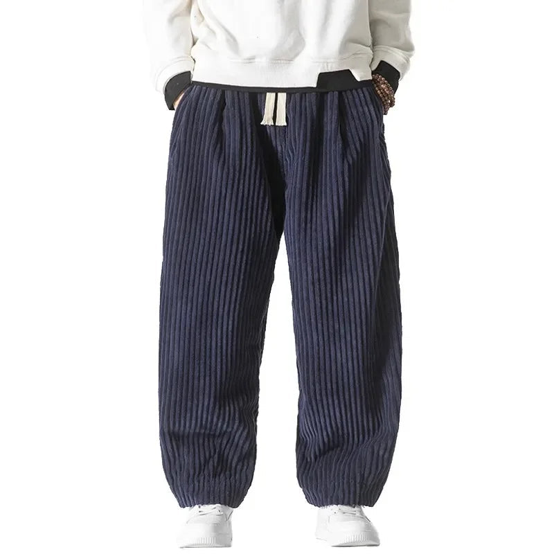 Men's Corduroy Weekend Pants Relaxed Fit Wide Leg Drawstring Waist Ribbed Texture 5
