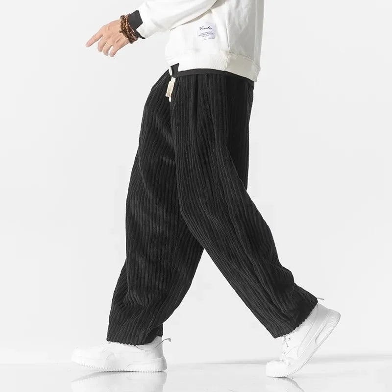 Men's Corduroy Weekend Pants Relaxed Fit Wide Leg Drawstring Waist Ribbed Texture 7