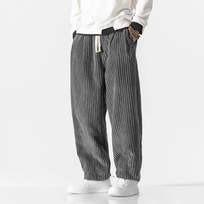 Men's Corduroy Weekend Pants Relaxed Fit Wide Leg Drawstring Waist Ribbed Texture 8